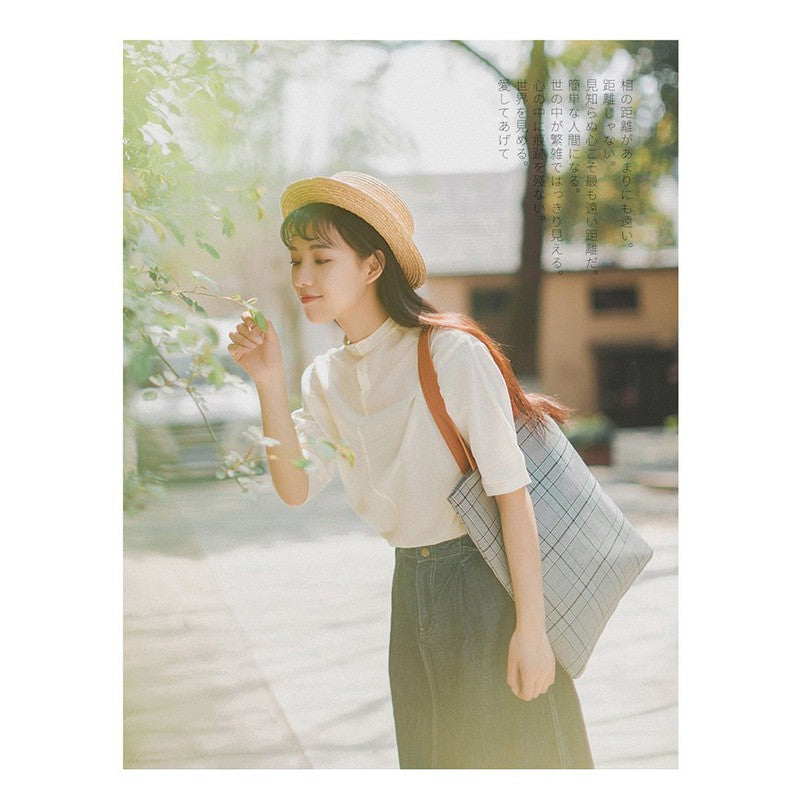 Literary plaid canvas bag shoulder bag