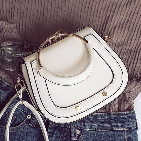 IELGY Saddle Bag Ring Studded Tote Crossbody Bag