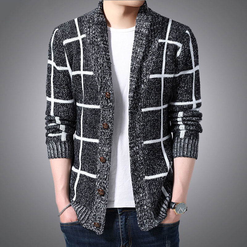 IELGY Men's clothes cardigan knitted plaid simple jacket casual all-match Korean version stylish