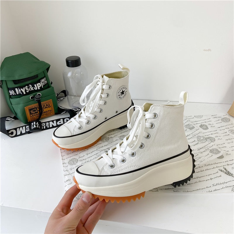 IELGY women's sports style is thin hip-hop canvas shoes platform high-top laces