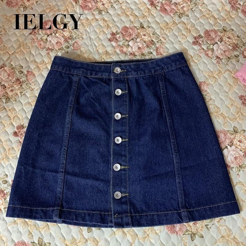 IELGY Women's classic wild fashion A-line skirt Casual denim skirt denim size M-XL,Ready stock,Hot
