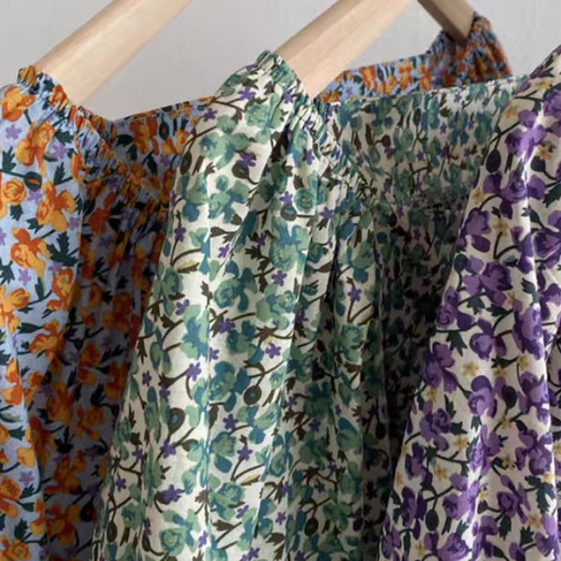 IELGY foreign style chiffon retro one-word collar floral summer design sense foreign style fashion short-sleeved shirt