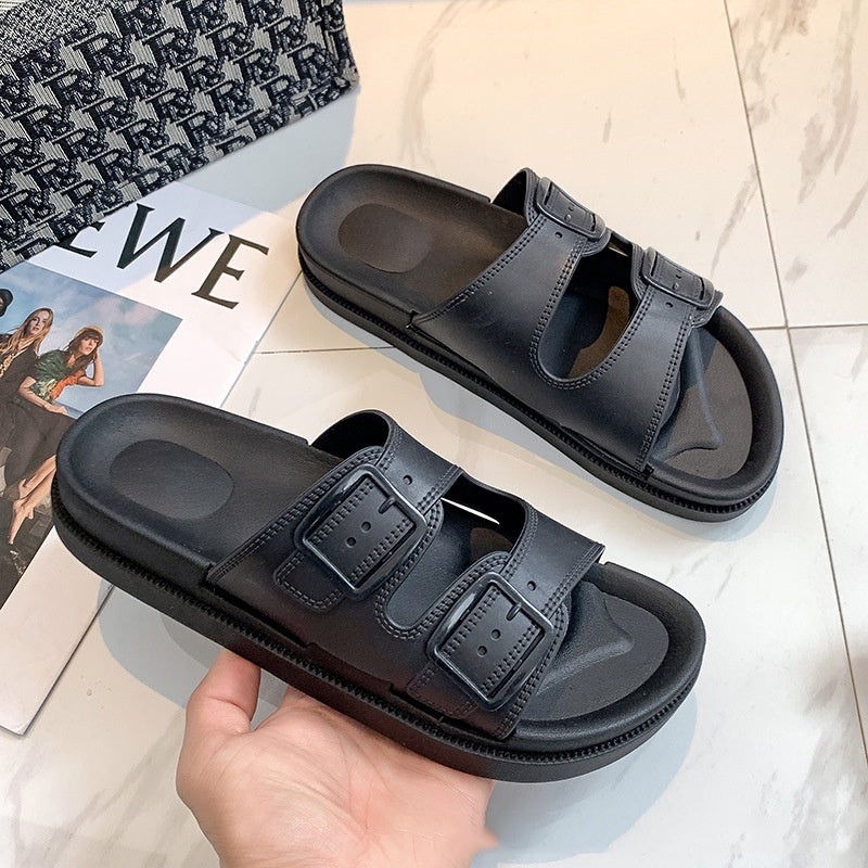IELGY cute slippers female Korean style one-word sandals and slippers home soft sandals and slippers