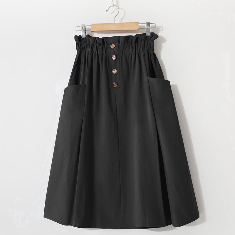 IELGY Solid color high waist literary style A-line skirt