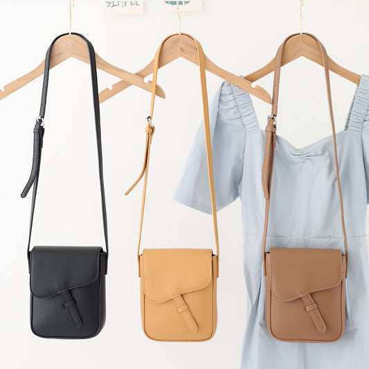 IELGY Korean retro buckle vertical mobile phone bag simple and fashionable one shoulder small square bag net red leisure PU Leather Messenger Bag