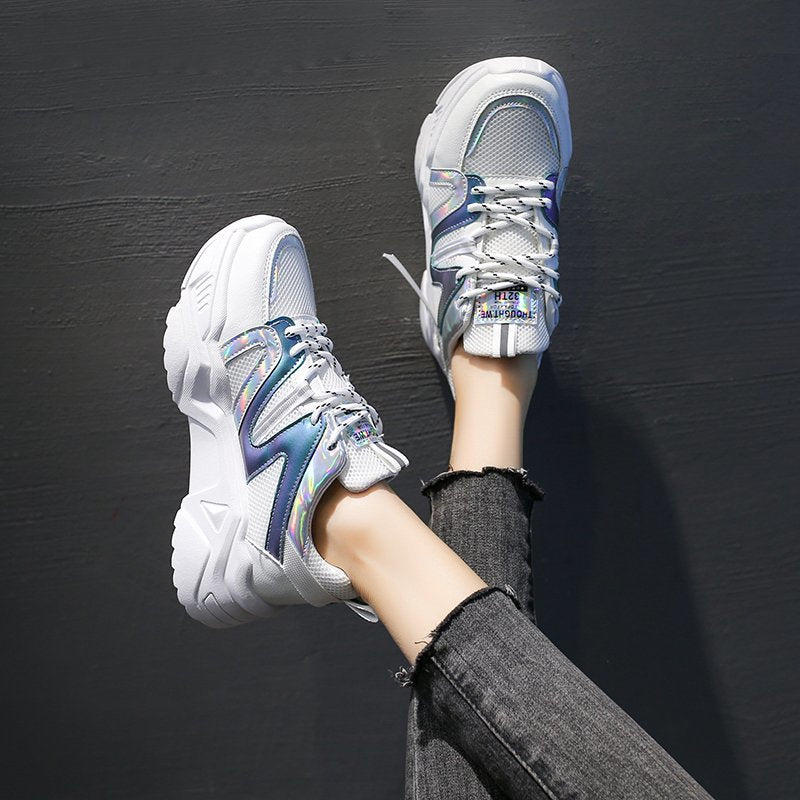 IELGY thick-soled increased color matching running casual breathable sneakers