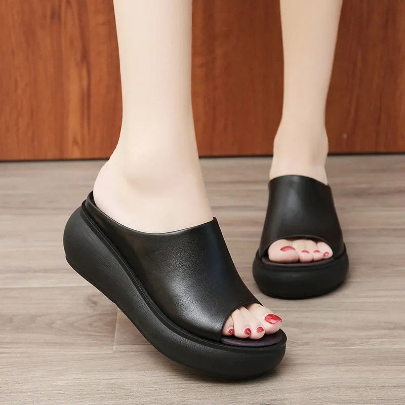 IELGY Comfortable Slippers Women's Outing Wedge Fish Mouth Korean Large Size