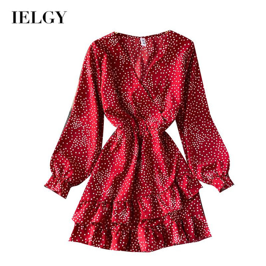 IELGY Irregular Vacation Slim Short Woman's dress Ruffle Casual Fashion Sweet Polka dot