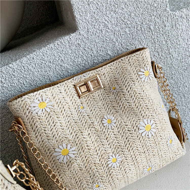 IELGY straw woven bag women's bag all-match chain woven one-shoulder messenger bag