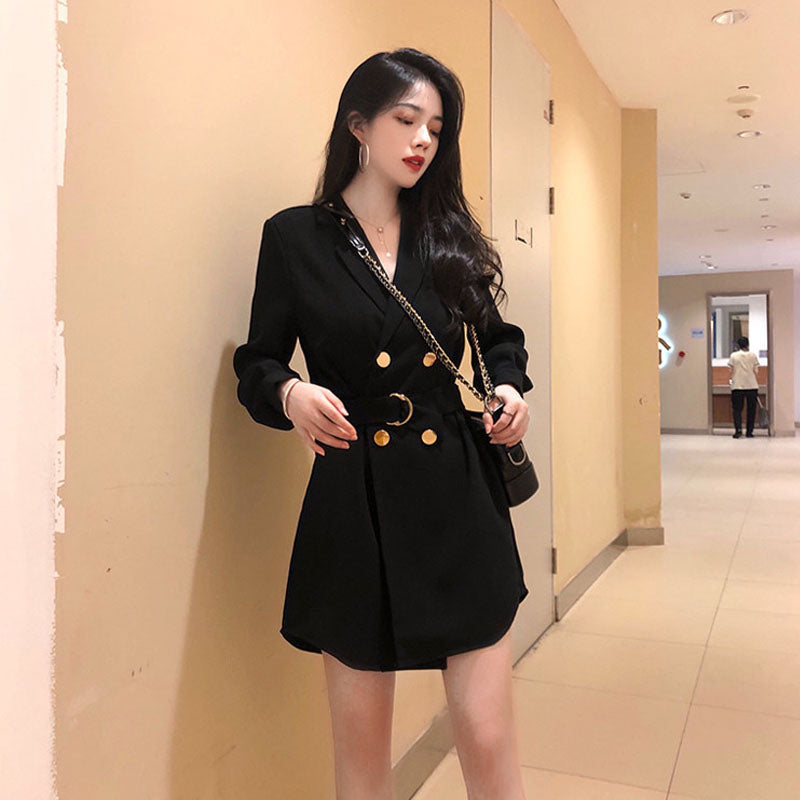 IELGY Women's clothes casual double breasted fashionable all-match long sleeves suits dresses plus size coats
