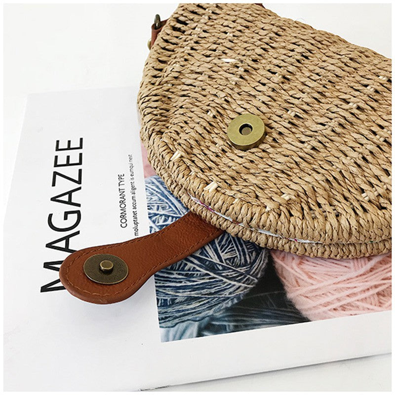IELGY Straw bag shell bag shoulder Messenger bag beach bag