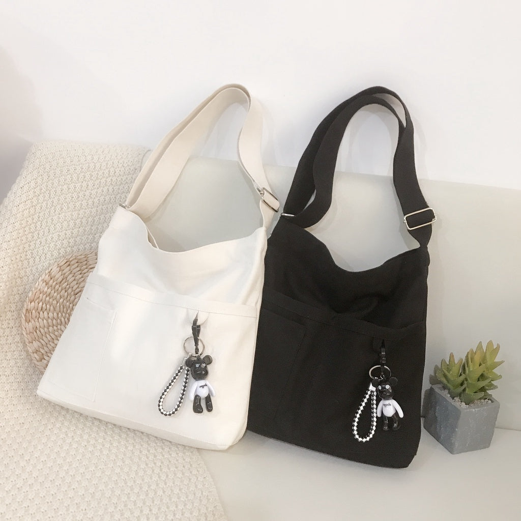 IELGY Canvas bag female crossbody Korean version of wild large-capacity school bag shoulder bag Literature and art backpack