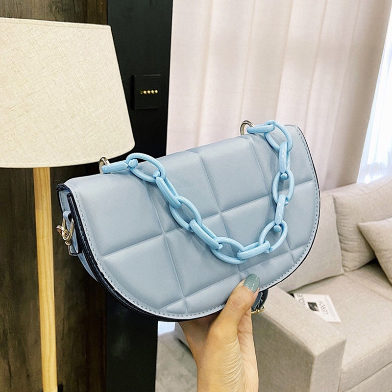 IELGY Fashion Crossbody Saddle Bag Casual Simple Pure Color Chain Semicircle