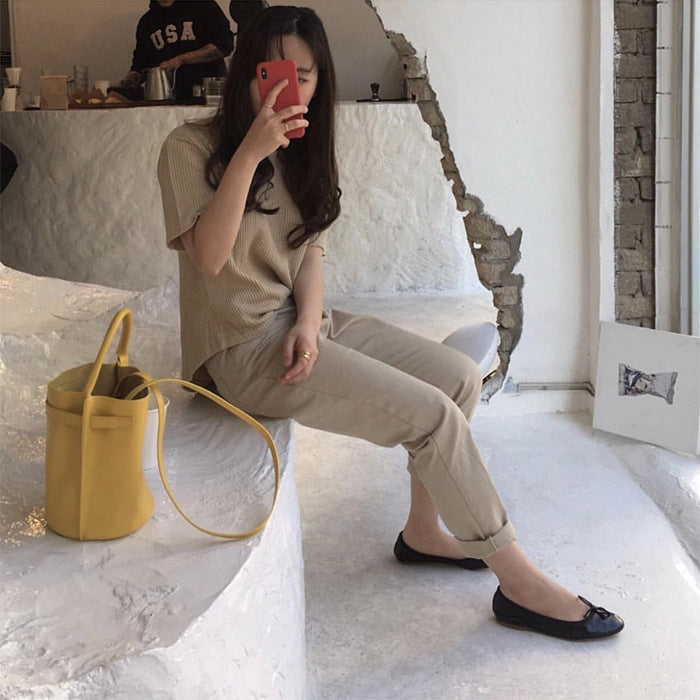 IELGY New Korean Candy Color Handmade Bucket Bag Shoulder Diagonal Tote Bag