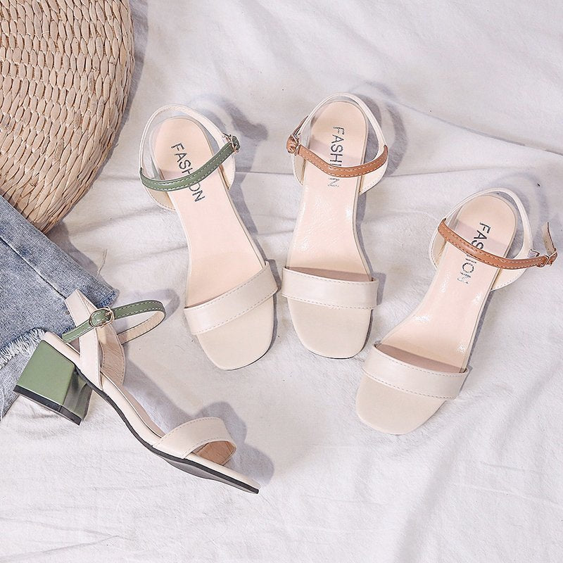IELGY all-match buckle belt thick heel mid-heel open toe Korean style sandals women