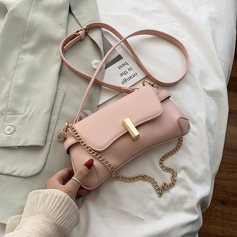 IELGY Casual One shoulder Solid color Commuting Fashion PU White Women's messenger bag Chain