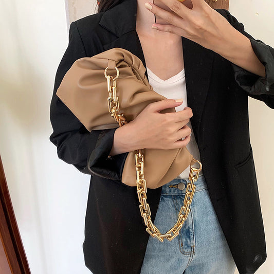 IELGY Zipper Clouds Soft leather Chain One shoulder PU Black Women's bag Crossbody