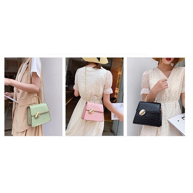 IELGYShoulder Bad hand chain single shoulder slung small fresh crocodile pattern bag Korean metal handbag Solid color