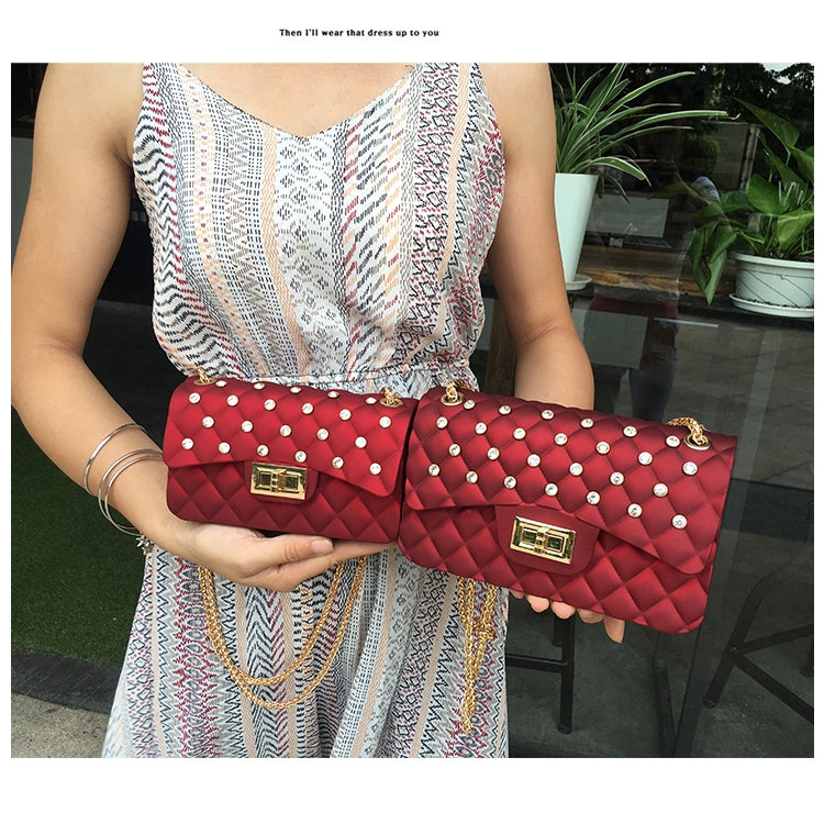 Matte matte jelly bag with drill chain shoulder bag crossbody bag