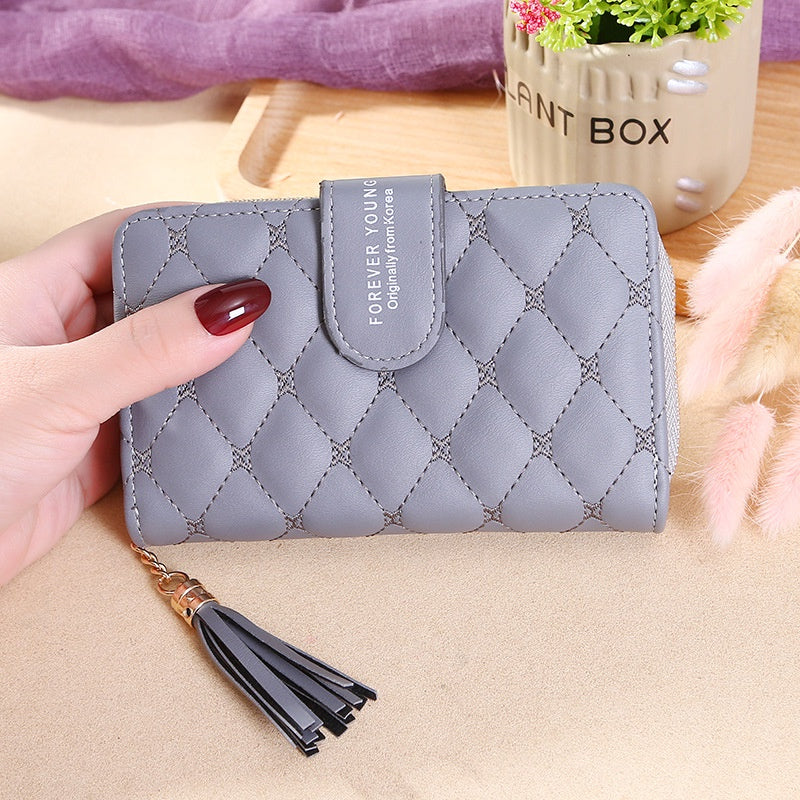 IELGY Women's Small Fragrant Style Lingge Wallet Tassel Hand Zipper Popular