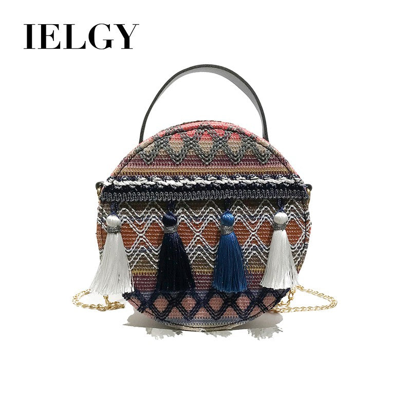 IELGY New round straw Staggered Handbags