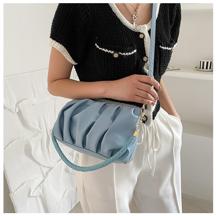 IELGY Folding bag female Korean shoulder bag trend Joker atmosphere solid color clouds diagonal bag