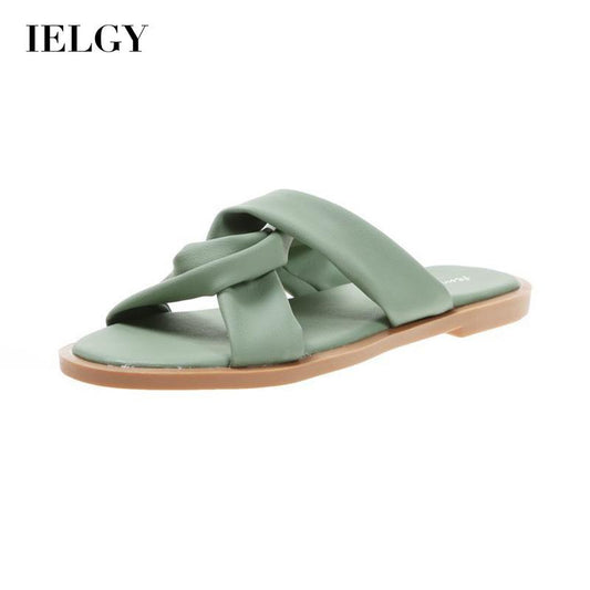 IELGY cross strap Korean woven surface all-match flat bottom women's slippers