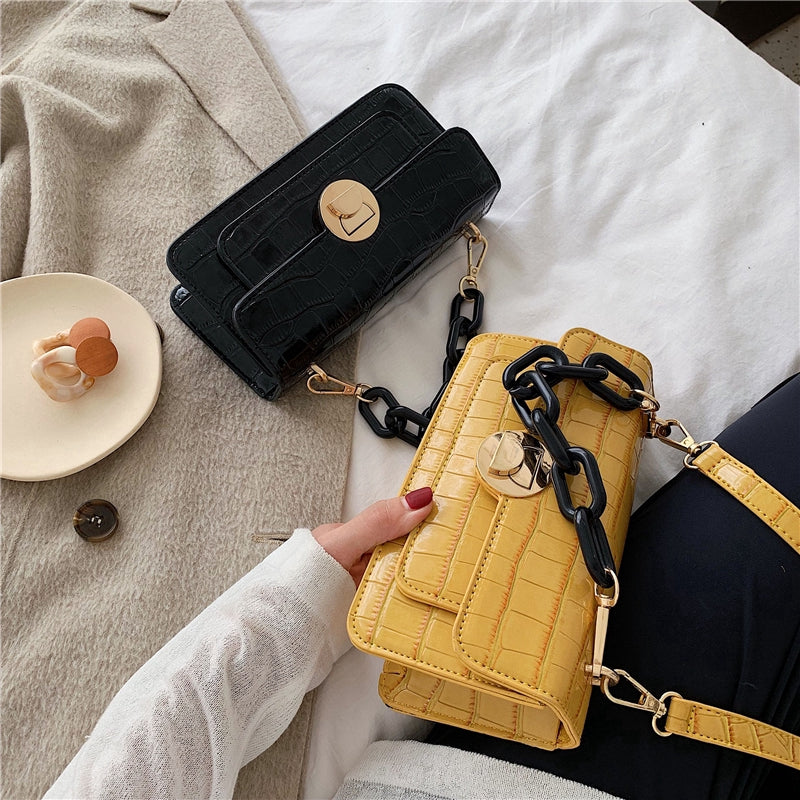 IELGY One-shoulder handbags fashion crocodile pattern wild retro Messenger small square bag female