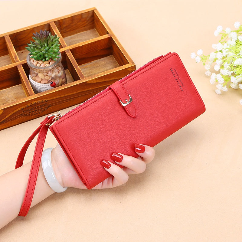 IELGY Simple Atmosphere Women's Wallet Korean Solid Color Large Capacity Wristlet