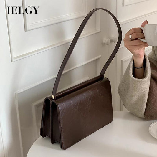 IELGY women's niche design retro pu leather shoulder bag