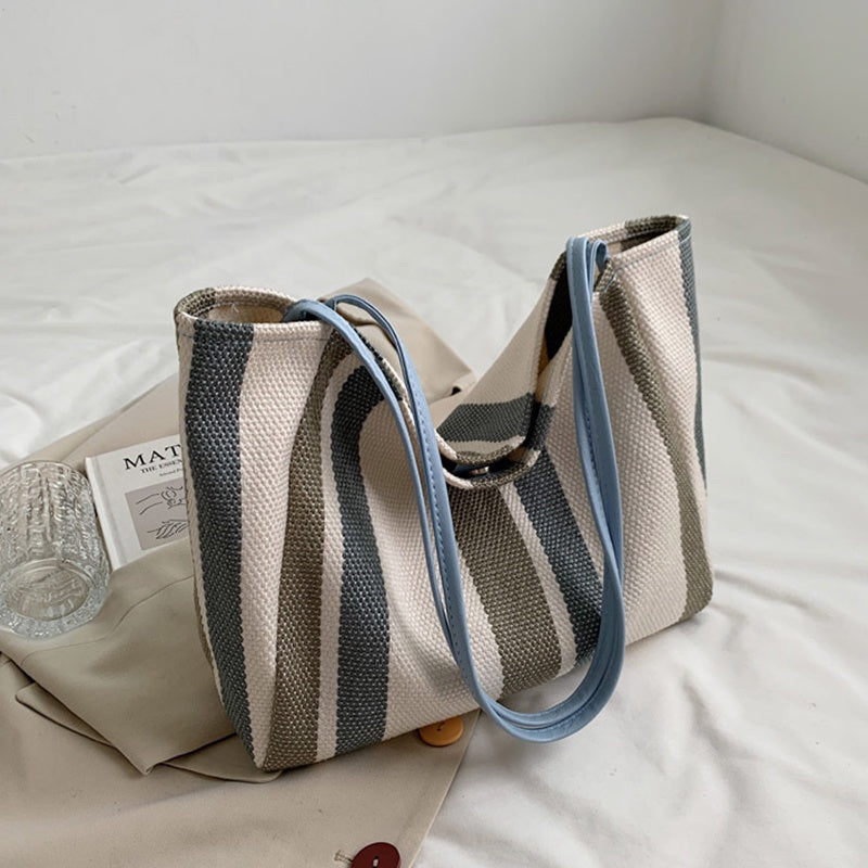 IELGY Canvas Stripe Bag Large Capacity Female Bag Trend Summer Simple