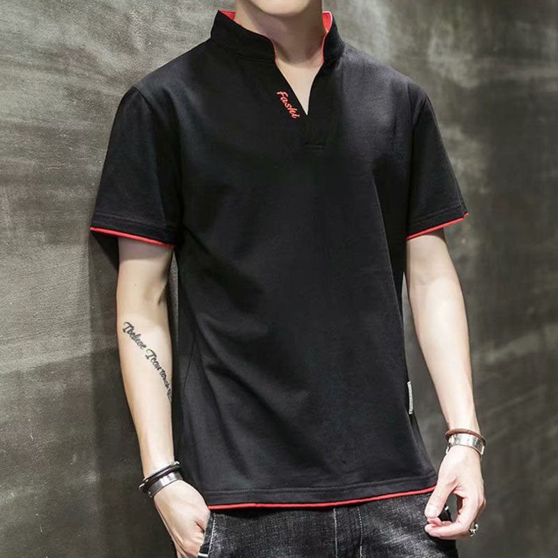 IELGY business yellow V-neck Korean version bilateral loose polo top Short-sleeved T-shirt letters leisure