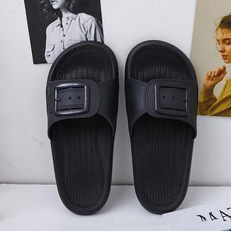 IELGY simple and cute square buckle women's slippers home beach non-slip