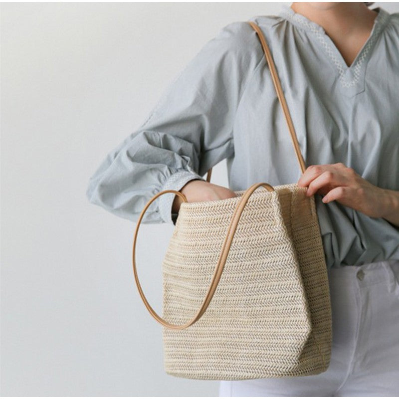 IELGY Casual woven shoulder bucket bag handbag