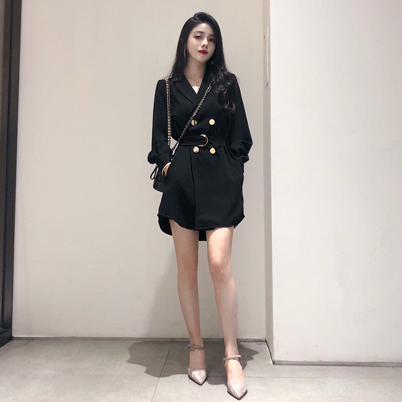 IELGY Women's clothes casual double breasted fashionable all-match long sleeves suits dresses plus size coats