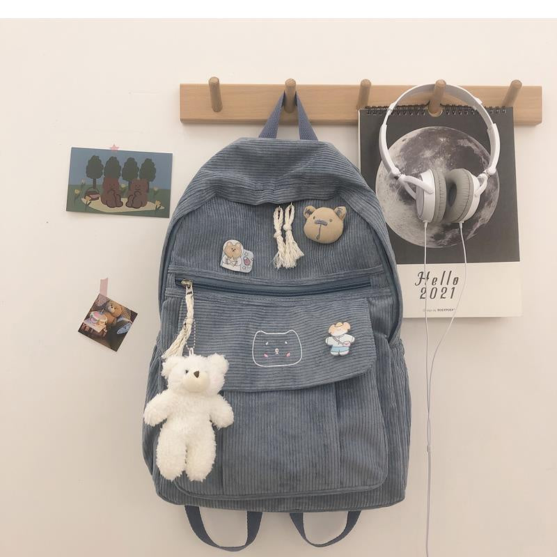 IELGY schoolbag female Korean Harajuku corduroy all-match backpack