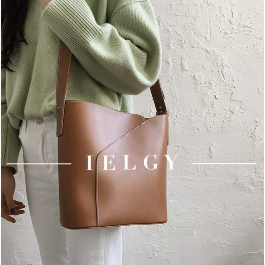 IELGY Bucket bag retro mosaic buckle hand shoulder bag