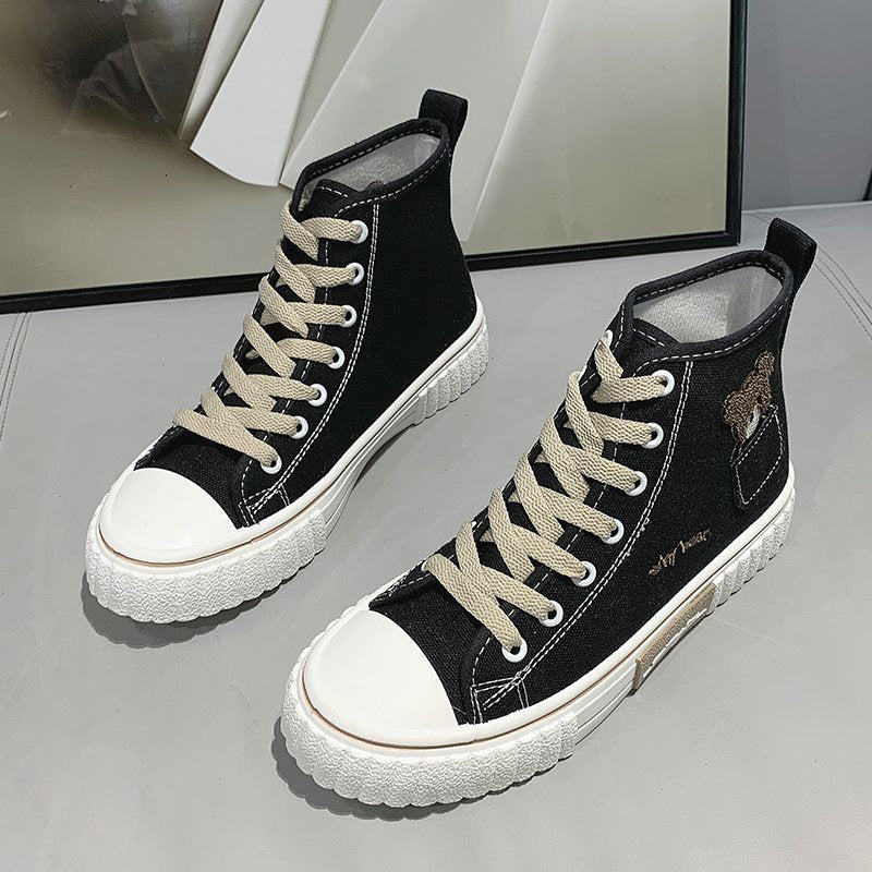 IELGY fashion high-top canvas shoes female Korean style college style cute ins street shooting