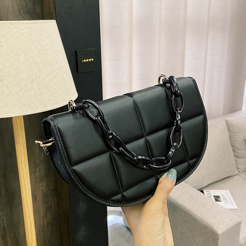 IELGY Fashion Crossbody Saddle Bag Casual Simple Pure Color Chain Semicircle