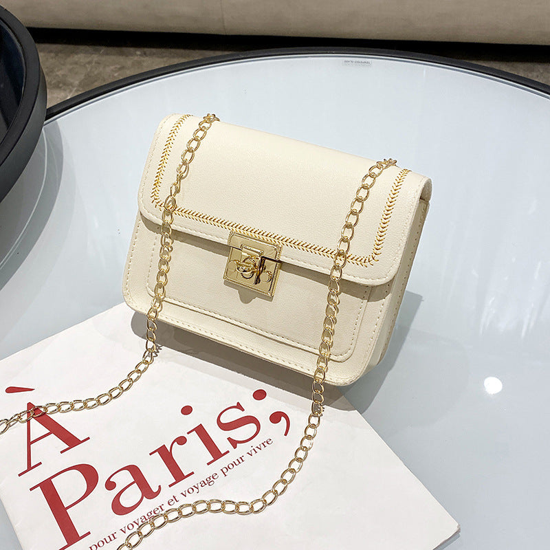 IELGY Korean version Cell phone One shoulder Trendy Lock Chain Diagonal Black Square Women's bag