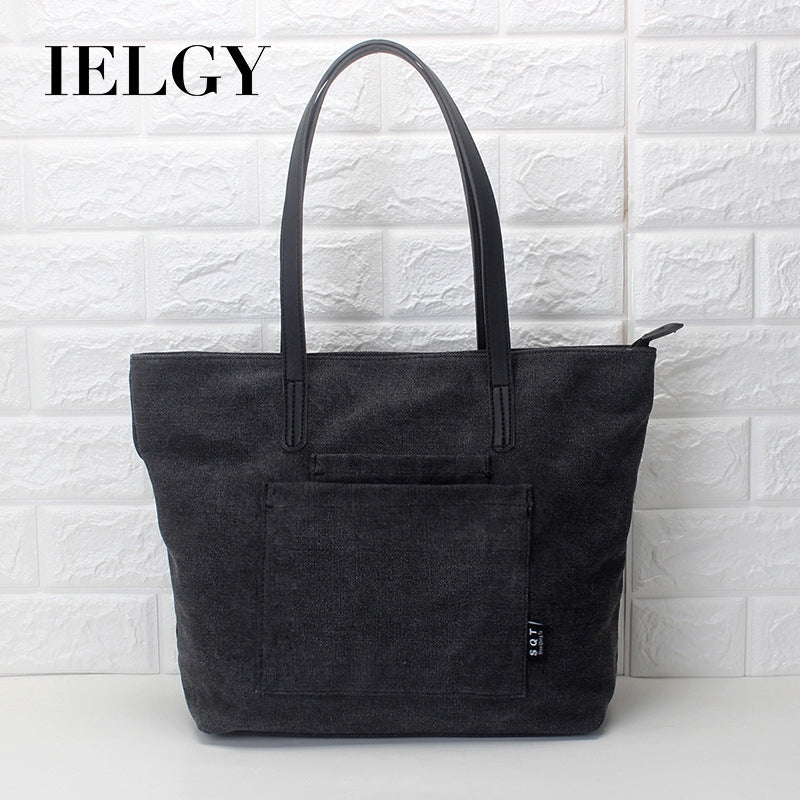 IELGY Women's single shoulder tote bag canvas bag simple literary single shoulder handbag