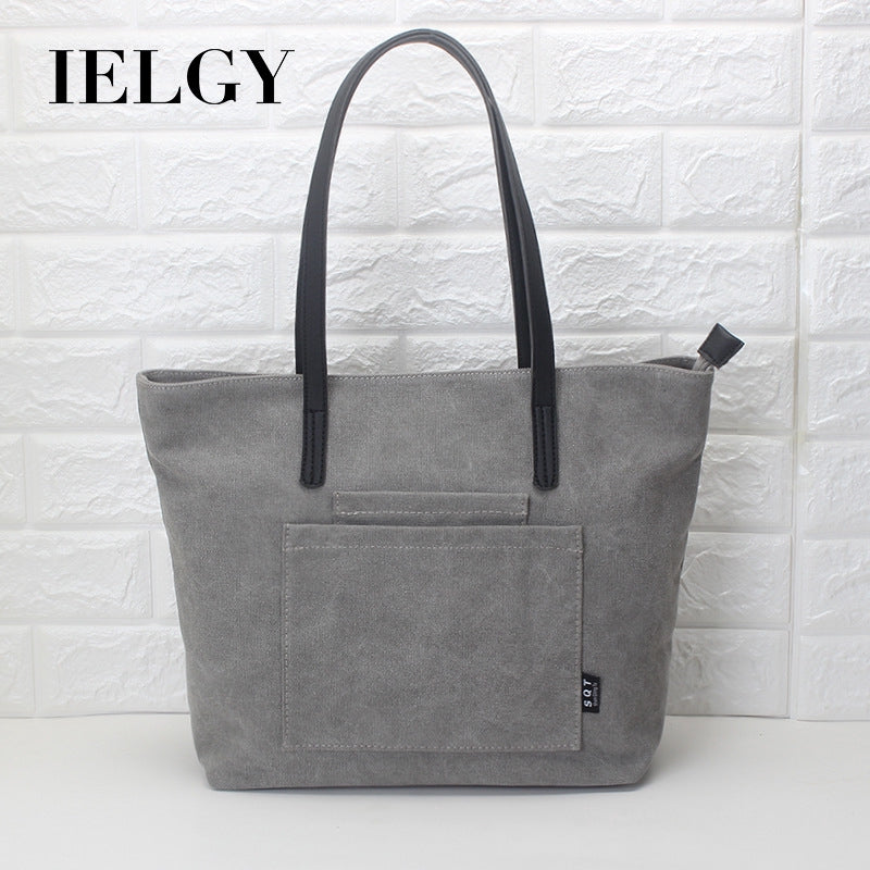 IELGY Women's single shoulder tote bag canvas bag simple literary single shoulder handbag