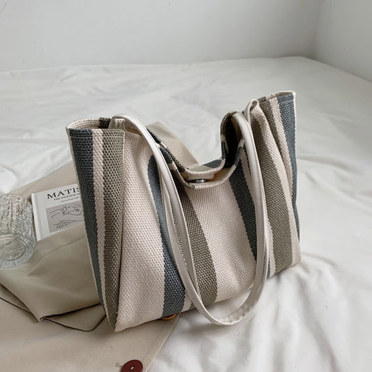 IELGY Canvas Stripe Bag Large Capacity Female Bag Trend Summer Simple