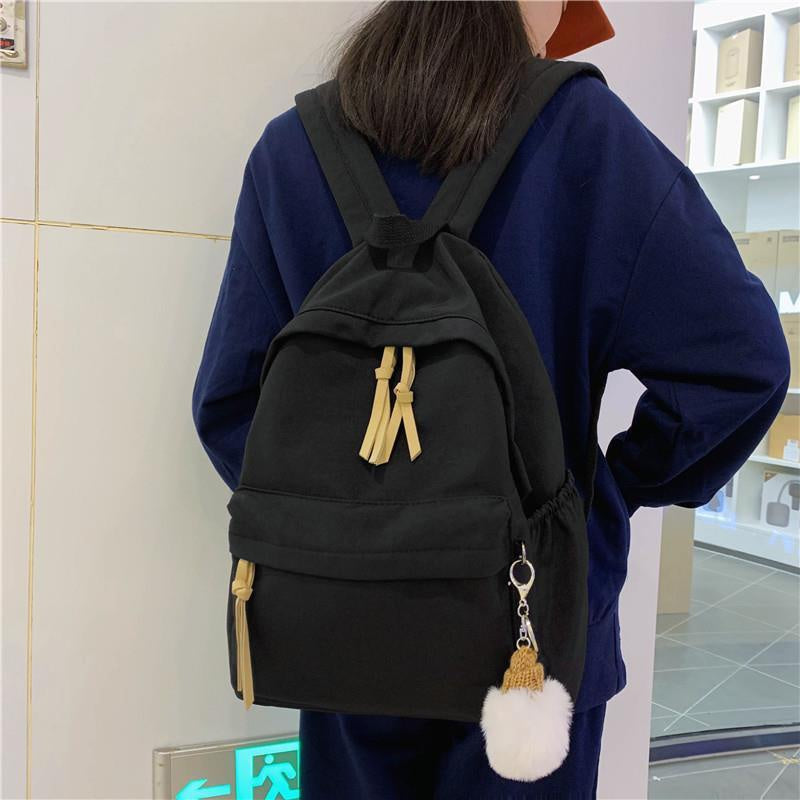 IELGY Korean schoolbag female simple black wild canvas backpack trend
