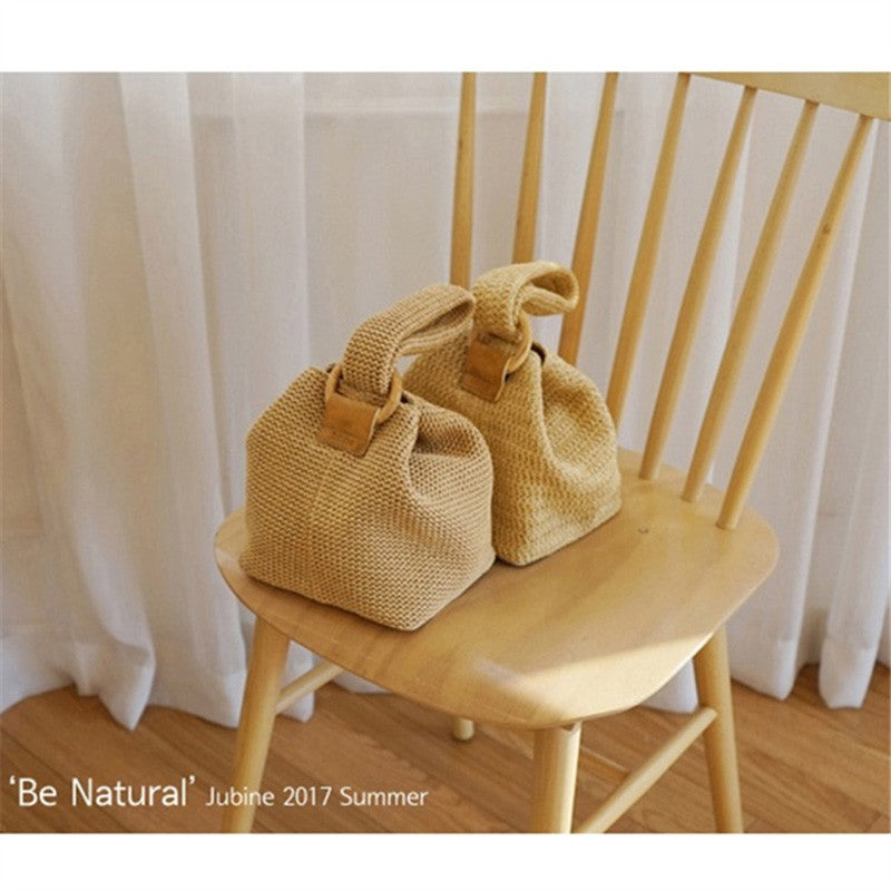 IELGY Ring buckle cute woven basket hand bag small square straw bag