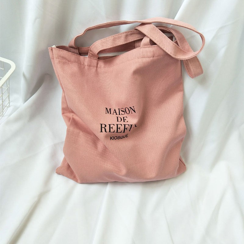 IELGY Canvas bag female shoulder shoulder simple printing wild bag