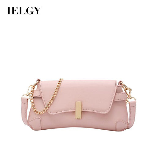 IELGY Casual One shoulder Solid color Commuting Fashion PU White Women's messenger bag Chain