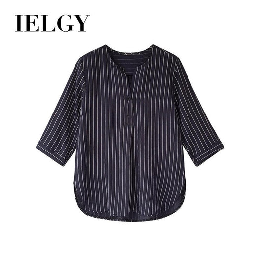 IELGY Leaked clavicle striped cropped sleeve top Han Fan student ins super fire shirt autumn