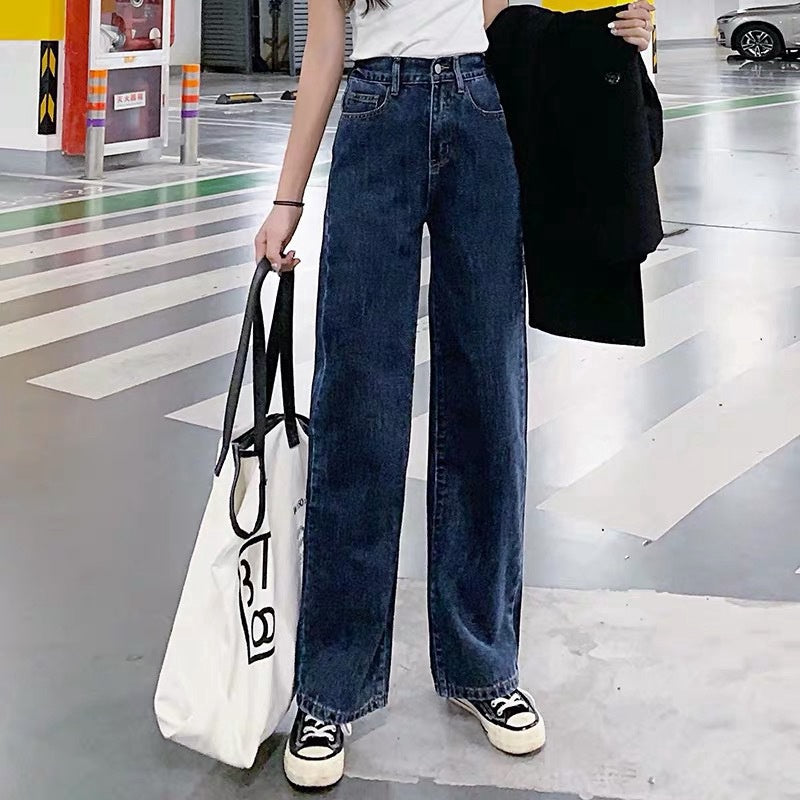 IELGY High waist draped wide leg pants jeans women loose loose thin straight
