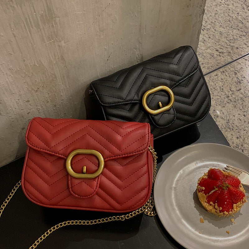 IELGY Rhombus One shoulder Chain Red All-match Women's bag Black Fashion Crossbody